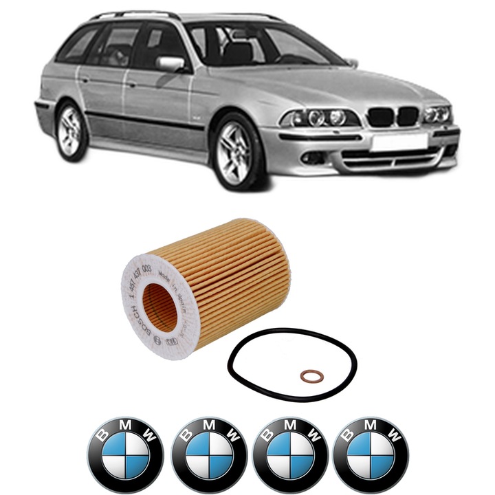 Filtru ulei BMW Seria 5 Touring (E39) 523 i din 1998-2000 KW 120 CP 163 CMC 2494, auto, Bosch, 4x Stickere auto cu BMW