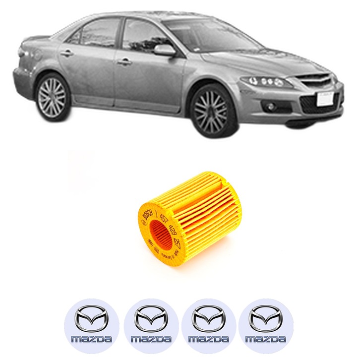 Filtru ulei MAZDA 6 Hatchback (GG) 1.8 din 2002-2007 KW 88 CP 120 CMC 1798, auto, Bosch, 4x Stickere auto cu MAZDA