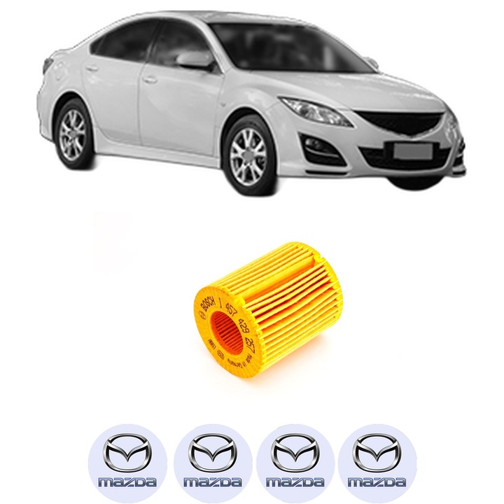 Filtru ulei MAZDA 6 Hatchback (GH) 1.8 MZR din 2007-2013 KW 88 CP 120 CMC 1798, auto, Bosch, 4x Stickere auto cu MAZDA