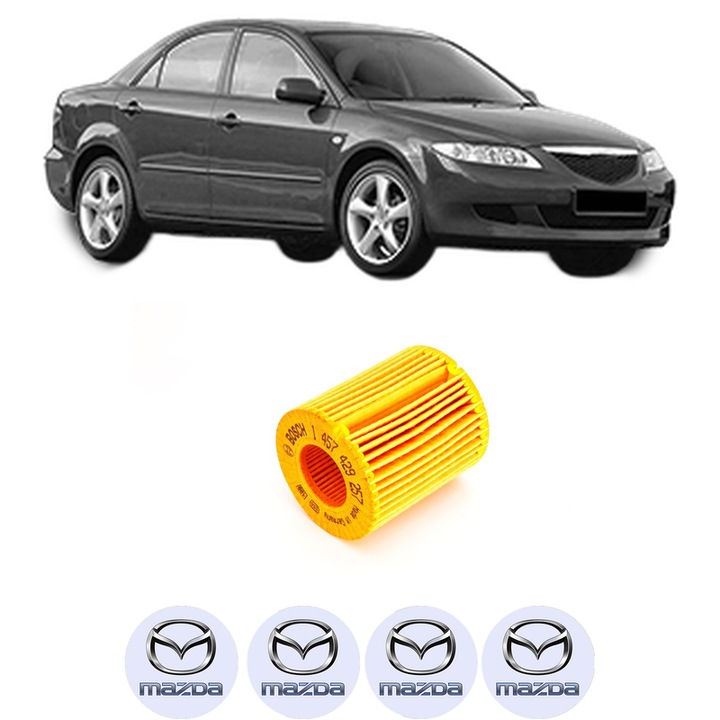 Filtru ulei MAZDA 6 Saloon (GG) 1.8 din 2002-2007 KW 88 CP 120 CMC 1798, auto, Bosch, 4x Stickere auto cu MAZDA