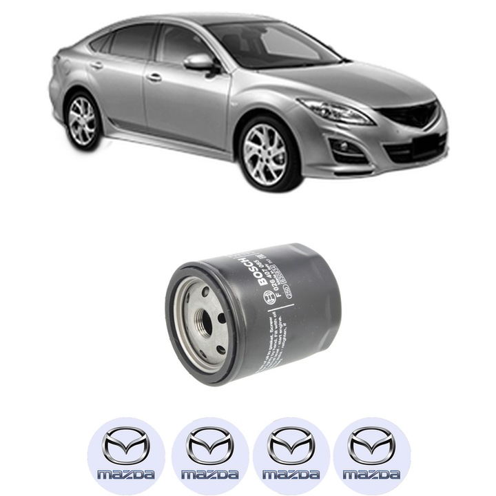 Filtru ulei MAZDA 6 Saloon (GH) 2.5 MZR (GH5FS, GH5FP) din 2007-2013 KW 125 CP 170 CMC 2488, auto, Bosch, 4x Stickere auto cu MAZDA