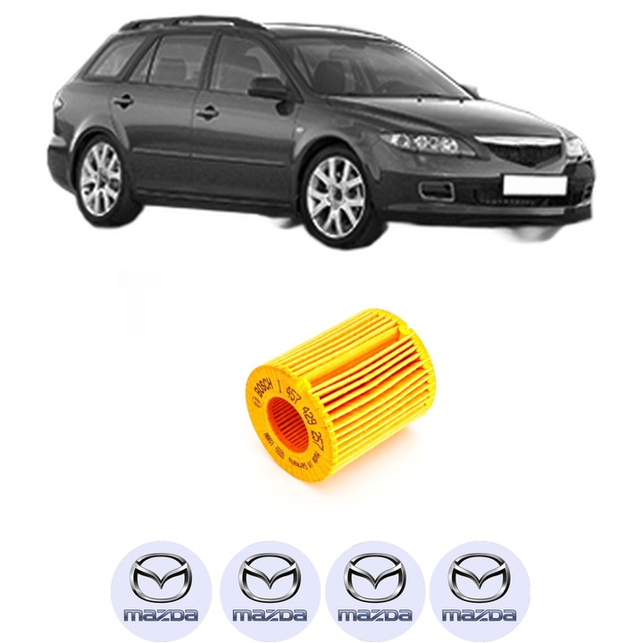 Filtru ulei MAZDA 6 Station Wagon (GY) 1.8 din 2002-2007 KW 88 CP 120 CMC 1798, auto, Bosch, 4x Stickere auto cu MAZDA