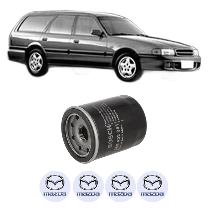 Filtru ulei MAZDA 626 IV Hatchback (GE) 2.5 24V (GE5P) din 1994-1997 KW 120 CP 163 CMC 2497, auto, Bosch, 4x Stickere auto cu MAZDA