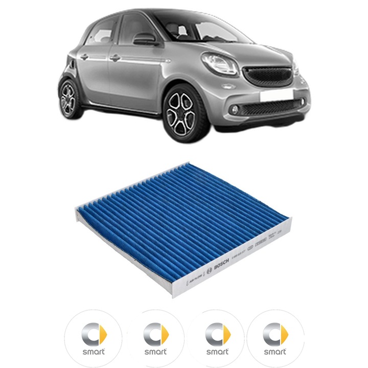 Filtru habitaclu polen Carbon SMART FORFOUR Hatchback (453) 0.9 Brabus (453.062) din 2016 KW 80 CP 109 CMC 898, Auto, Bosch, 4x Stickere auto cu SMART