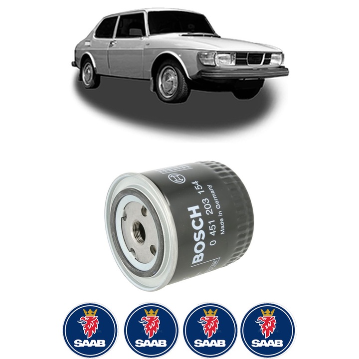 Filtru ulei SAAB 99 2.0 din 1972-1974 KW 70 CP 95 CMC 1985, auto, Bosch, 4x Stickere auto cu SAAB