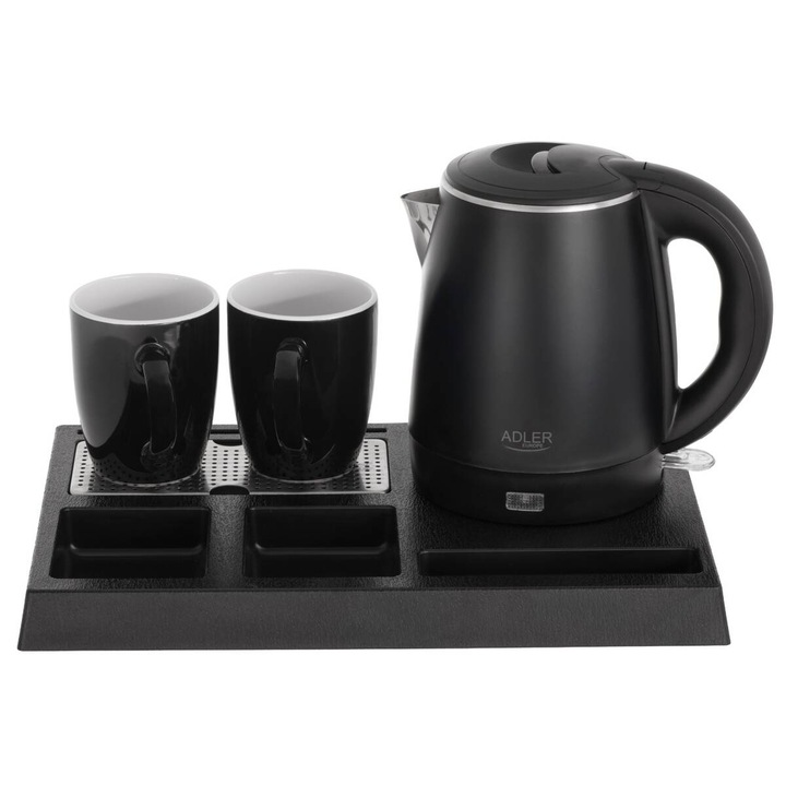 Set Fierbator Electric Adler AD 1387 Capacitate 1L Tava si 2 Cani Ceramice 1300W Negru