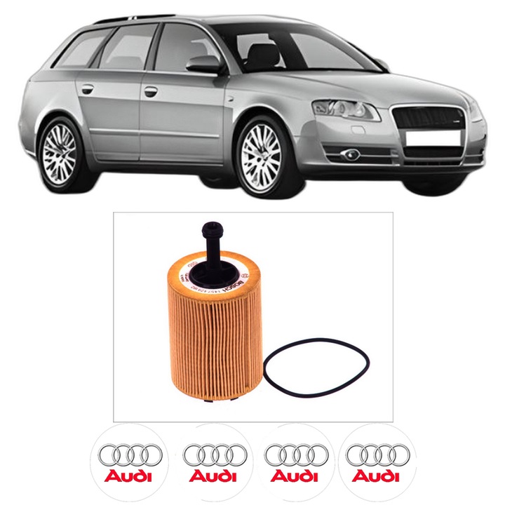 Filtru ulei AUDI A4 B7 Avant (8ED) 2.0 TDI din 2005-2006 KW 93 CP 126 CMC 1968, auto, Bosch, 4x Stickere auto cu AUDI
