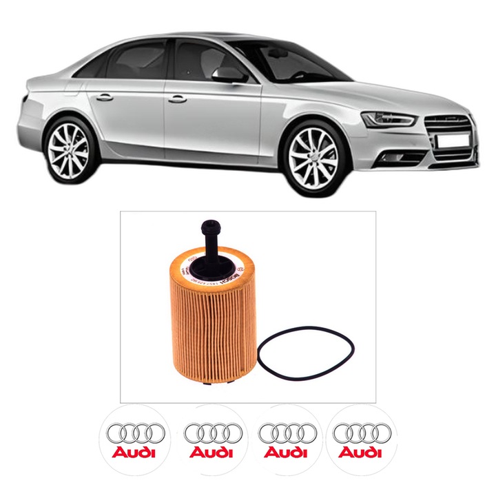 Filtru ulei AUDI A4 B8 (8K2) 2.0 TDI din 2007-2015 KW 100 CP 136 CMC 1968, auto, Bosch, 4x Stickere auto cu AUDI