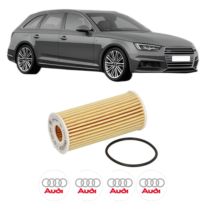 Filtru ulei AUDI A4 B9 Avant (8W5, 8WD) 40 TFSI Mild Hybrid din 2017 KW 140 CP 190 CMC 1984, auto, Bosch, 4x Stickere auto cu AUDI