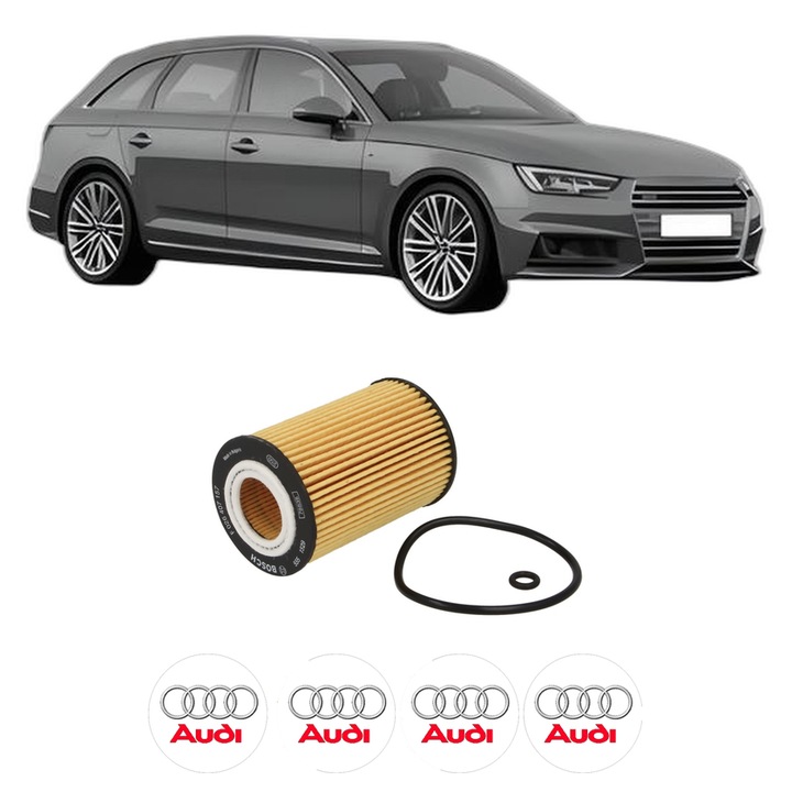 Filtru ulei AUDI A4 B9 Avant (8W5, 8WD) 2.0 TDI quattro din 2016-2018 KW 120 CP 163 CMC 1968, auto, Bosch, 4x Stickere auto cu AUDI