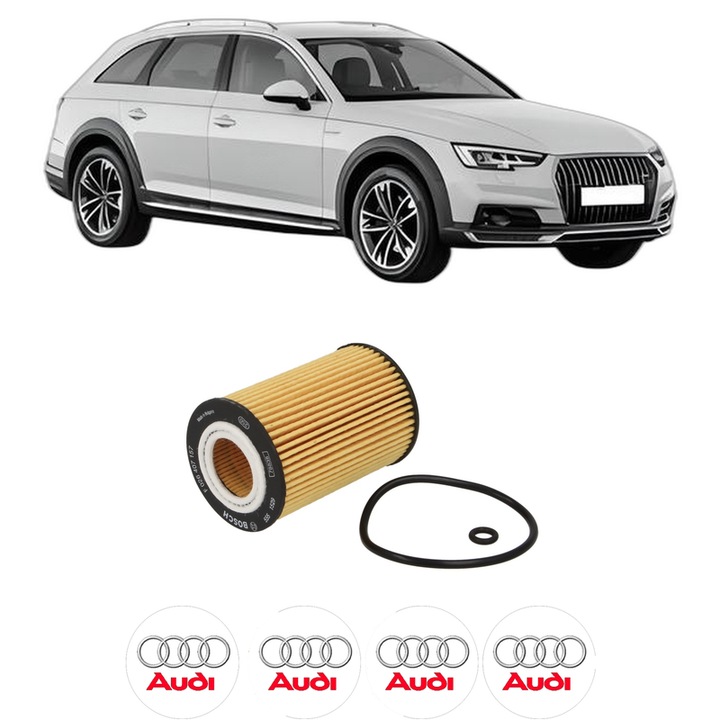 Filtru ulei AUDI A4 Allroad B9 (8WH, 8WJ) 2.0 TDI quattro din 2016-2019 KW 120 CP 163 CMC 1968, auto, Bosch, 4x Stickere auto cu AUDI