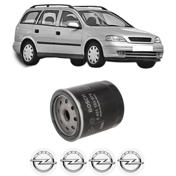 Filtru ulei OPEL ASTRA G Estate (T98) 1.6 LPG (F35) din 2000-2004 KW 62 CP 84 CMC 1598, auto, Bosch, 4x Stickere auto cu OPEL