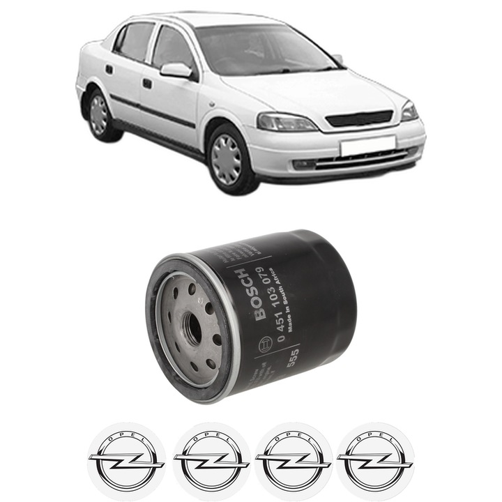 Olajszűrő OPEL ASTRA G lépcsőshátú (T98) 1.6 16V (F69) 1998-2005 KW 74 LE 101 CCM 1598, autó, Bosch, 4x Opel matricák