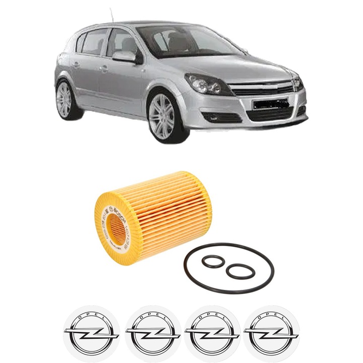 Filtru ulei OPEL ASTRA H (A04) 1.7 CDTI (L48) din 2004-2010 KW 74 CP 100 CMC 1686, auto, Bosch, 4x Stickere auto cu OPEL