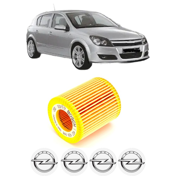 Filtru ulei OPEL ASTRA H (A04) 1.9 CDTI (L48) din 2005-2010 KW 74 CP 100 CMC 1910, auto, Bosch, 4x Stickere auto cu OPEL