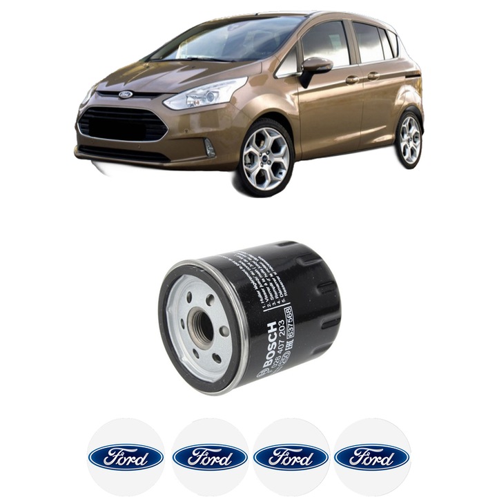 Filtru ulei FORD B-MAX (JK) 1.0 EcoBoost din 2012 KW 88 CP 120 CMC 998, auto, Bosch, 4x Stickere auto cu FORD