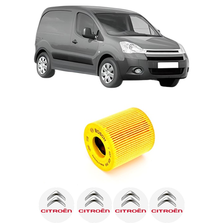 Filtru ulei CITROEN BERLINGO Box Body/MPV (B9) 1.6 VTi 120 din 2009 KW 88 CP 120 CMC 1598, auto, Bosch, 4x Stickere auto cu CITROEN