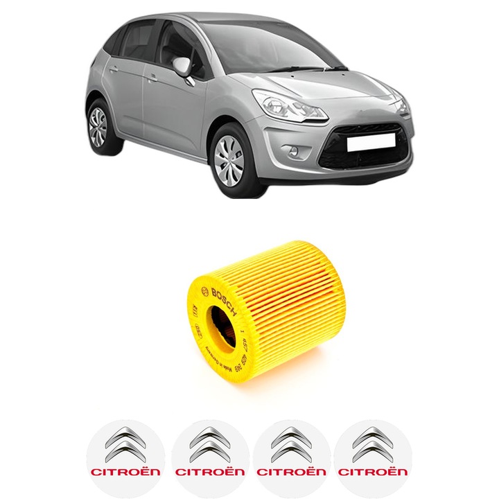 Filtru ulei CITROEN C3 II (SC_) 1.4 VTi 95 din 2009-2016 KW 70 CP 95 CMC 1397, auto, Bosch, 4x Stickere auto cu CITROEN