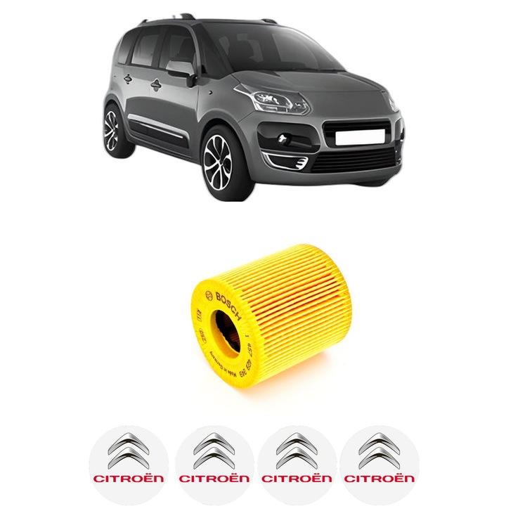 Filtru ulei CITROEN C3 PICASSO (SH_) 1.4 VTi 95 (SH8FSC, SH8FP0, SH8FP6) din 2008-2015 KW 70 CP 95 CMC 1397, auto, Bosch, 4x Stickere auto cu CITROEN