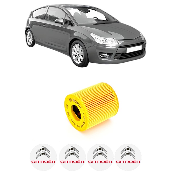 Filtru ulei CITROEN C4 Coupe (LA_) 1.6 VTi 120 din 2008-2011 KW 88 CP 120 CMC 1598, auto, Bosch, 4x Stickere auto cu CITROEN