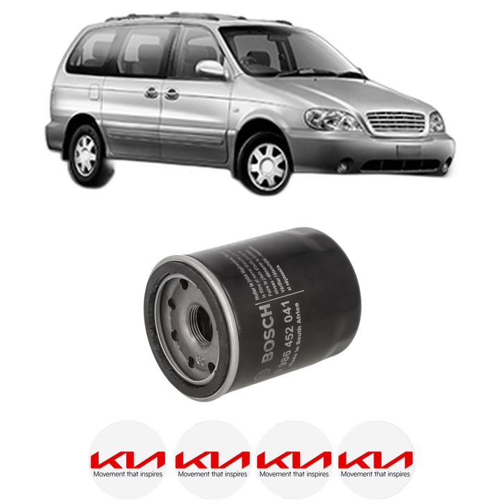 Filtru ulei KIA CARNIVAL I (UP) 2.5 V6 din 1999-2001 KW 121 CP 165 CMC 2497, auto, Bosch, 4x Stickere auto cu KIA