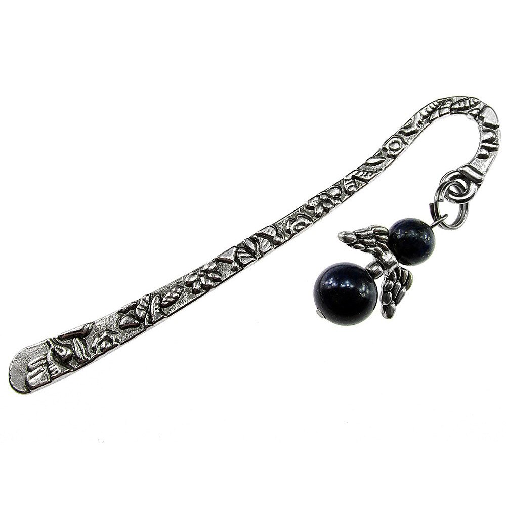 Semn de carte ingeras lapis lazuli, GlamBazaar, 8 cm x 18 mm, cu Lapis Lazuli, Albastru, tip semn de carte metalic