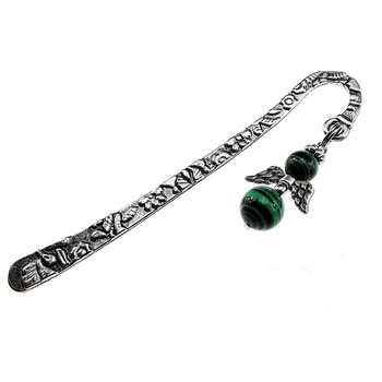 Semn de carte ingeras malachit, GlamBazaar, 8 cm x 18 mm, cu Malachit, Verde, tip semn de carte metalic Semn de carte ingeras malachit, GlamBazaar, 8 cm x 18 mm, cu Malachit, Verde, tip semn de carte metalic
