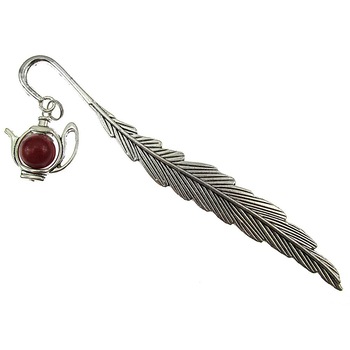 Semn de carte pana cu ceainic coral poros, GlamBazaar, 11.5 cm x 1.4 cm, cu Coral, Rosu, tip semn de carte metalic Semn de carte pana cu ceainic coral poros, GlamBazaar, 11.5 cm x 1.4 cm, cu Coral, Rosu, tip semn de carte metalic