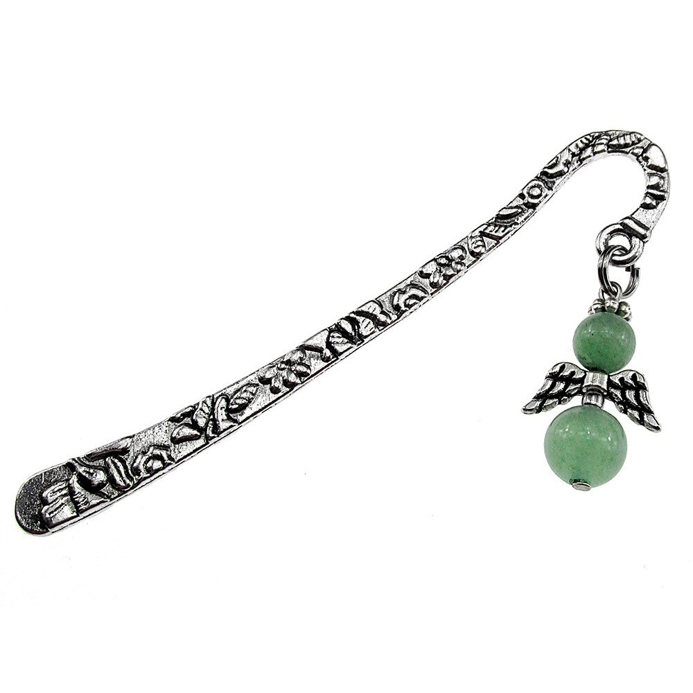 Semn de carte ingeras aventurin verde, GlamBazaar, 8 cm x 18 mm, cu Aventurin, Verde, tip semn de carte metalic