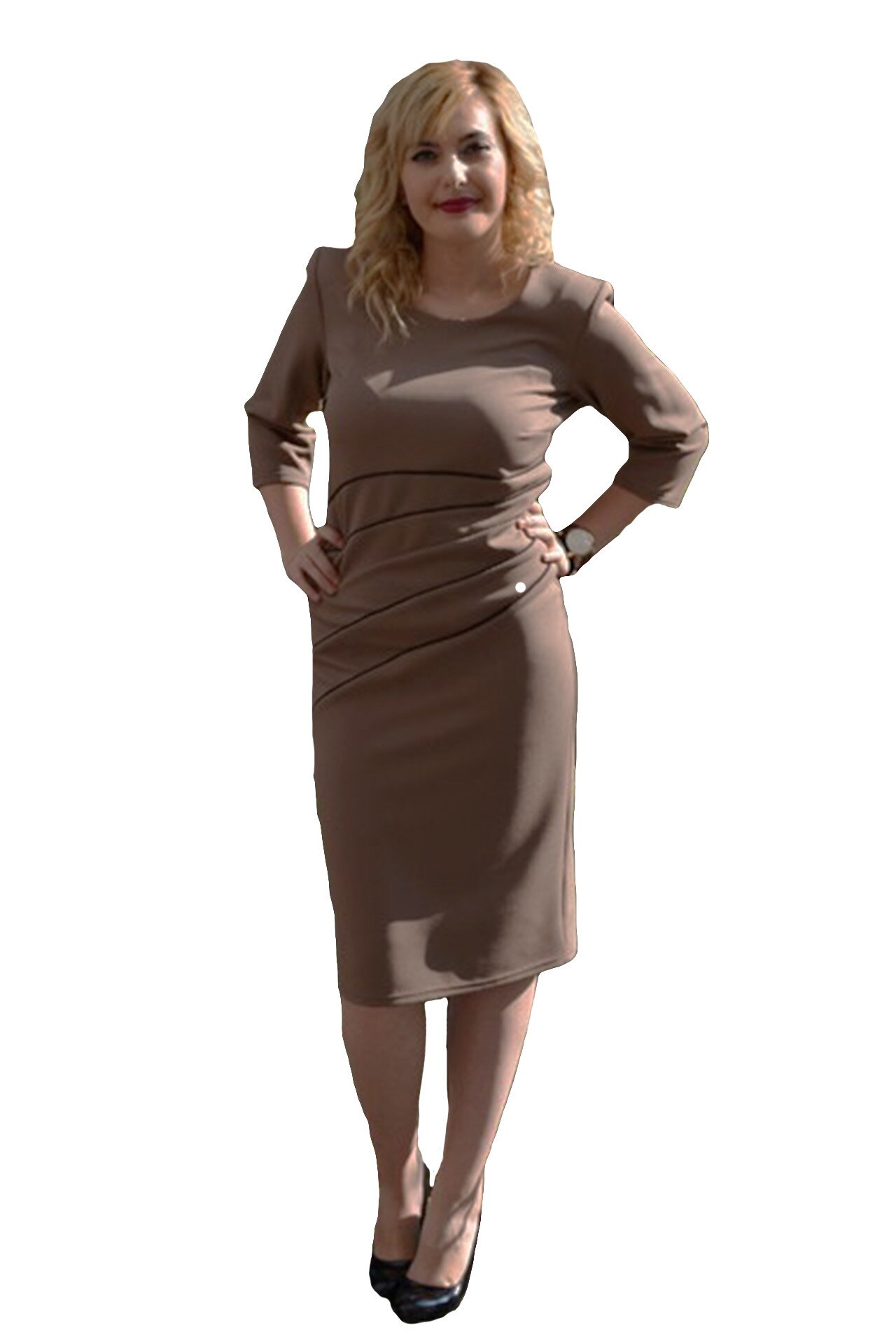 Rochie office cu design de dungi ,masura mare,D&J Exclusive, Maro