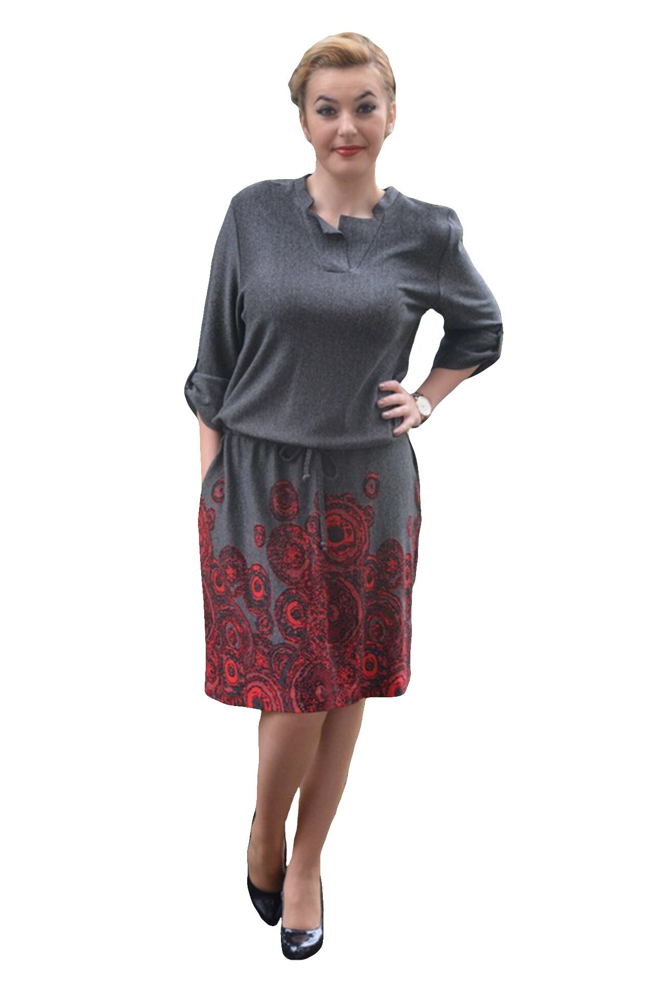 Rochie moderna cu snur in talie, D&J Exclusive, Gri