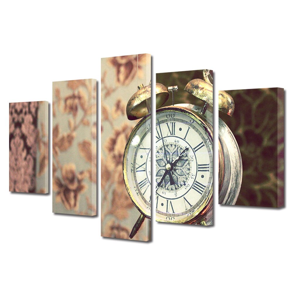 Set Tablouri Muilticanvas 5 Piese Vintage Aspect Retro Ceas retro 80 x 150 cm