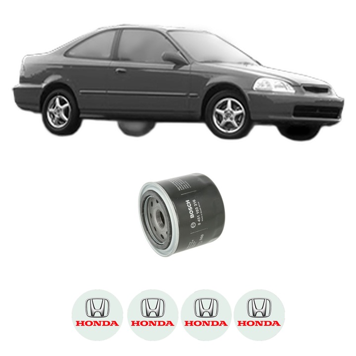 Filtru ulei HONDA CIVIC VI Saloon (EJ, EK, SO) 1.6 (EK1, EJ6) din 1995-2000 KW 88 CP 120 CMC 1590, auto, Bosch, 4x Stickere auto cu HONDA