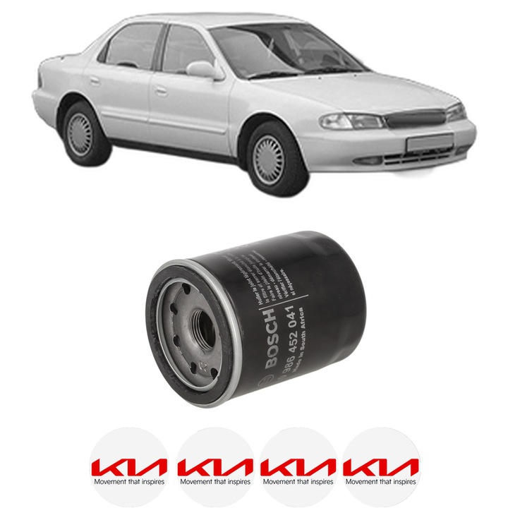 Filtru ulei KIA CLARUS (K9A) 2.0 i 16V din 1996-2001 KW 98 CP 133 CMC 1998, auto, Bosch, 4x Stickere auto cu KIA