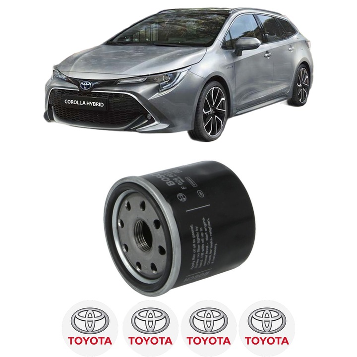 Filtru ulei TOYOTA COROLLA Estate (_E21_) 2.0 Hybrid (MZEH12) din 2019 KW 132 CP 180 CMC 1987, auto, Bosch, 4x Stickere auto cu TOYOTA
