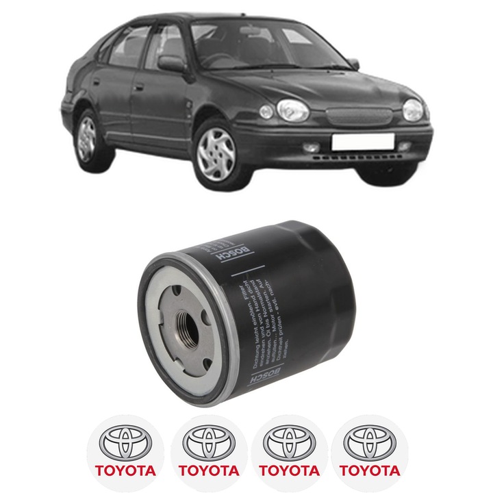 Filtru ulei TOYOTA COROLLA Liftback (_E11_) 1.9 D (WZE110_, WZE110R) din 2000-2002 KW 51 CP 69 CMC 1867, auto, Bosch, 4x Stickere auto cu TOYOTA