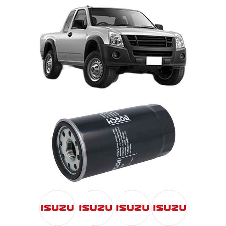 Filtru ulei ISUZU D-MAX I (TFR, TFS) 2.5 DiTD 4x4 (TFS54) din 2002-2012 KW 74 CP 101 CMC 2499, auto, Bosch, 4x Stickere auto cu ISUZU