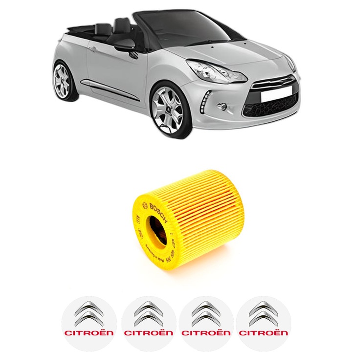 Filtru ulei CITROEN DS3 Convertible 1.6 VTi 120 din 2013-2015 KW 88 CP 120 CMC 1598, auto, Bosch, 4x Stickere auto cu CITROEN