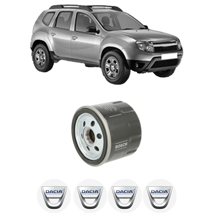Filtru ulei DACIA DUSTER (HS_) 1.5 dCi 4x4 din 2010-2018 KW 66 CP 90 CMC 1461, auto, Bosch, 4x Stickere auto cu DACIA