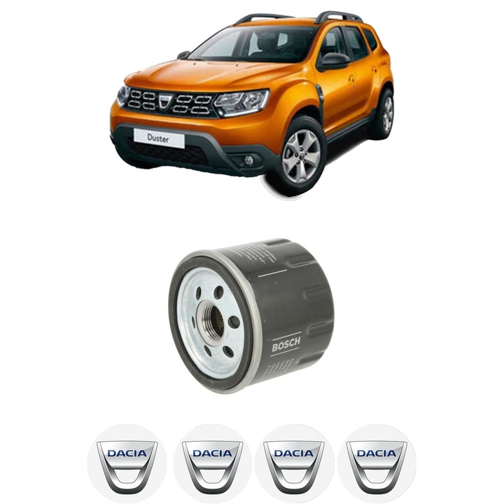Filtru ulei DACIA DUSTER SUV Van 1.5 dCi din 2013 KW 80 CP 109 CMC 1461, auto, Bosch, 4x Stickere auto cu DACIA