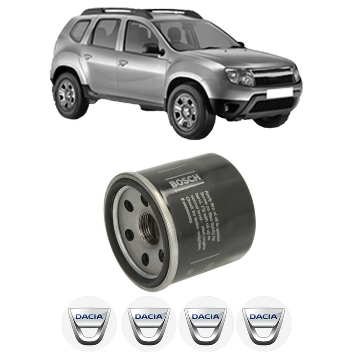 Filtru ulei DACIA DUSTER (HS_) 1.6 SCe 115 din 2015-2018 KW 84 CP 115 CMC 1598, auto, Bosch, 4x Stickere auto cu DACIA