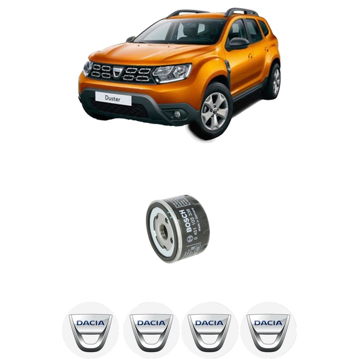 Filtru ulei DACIA DUSTER SUV Van 1.6 16V Hi-Flex din 2011 KW 77 CP 105 CMC 1598, auto, Bosch, 4x Stickere auto cu DACIA