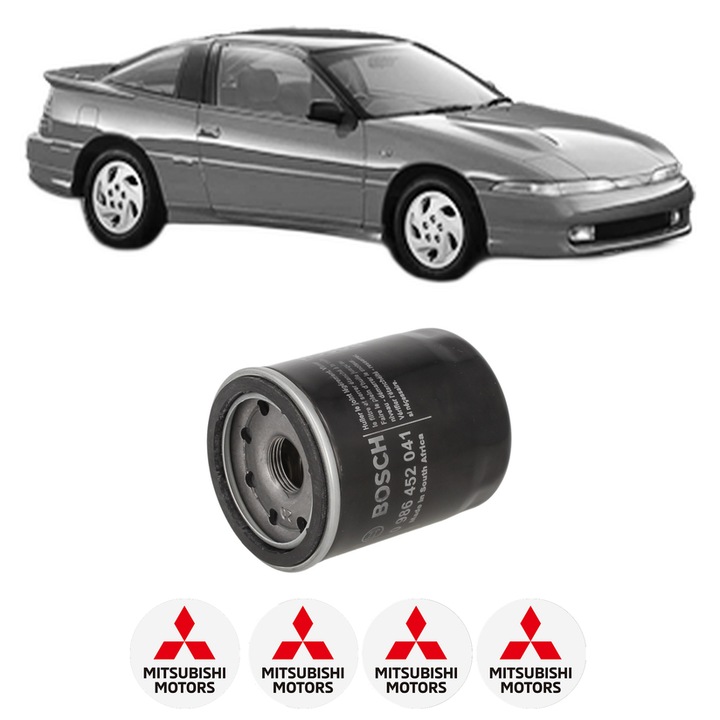 Filtru ulei MITSUBISHI ECLIPSE I (D2_A) 2.0 i 16V 4WD (D22A, D27A) din 1991-1995 KW 110 CP 150 CMC 1997, auto, Bosch, 4x Stickere auto cu MITSUBISHI
