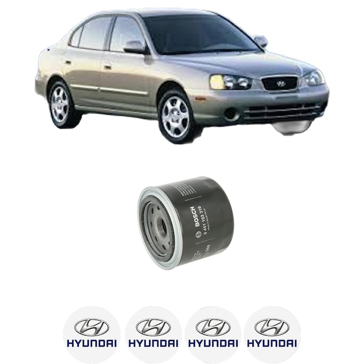 Filtru ulei HYUNDAI ELANTRA III Saloon (XD) 1.6 din 2003-2006 KW 77 CP 105 CMC 1599, auto, Bosch, 4x Stickere auto cu HYUNDAI