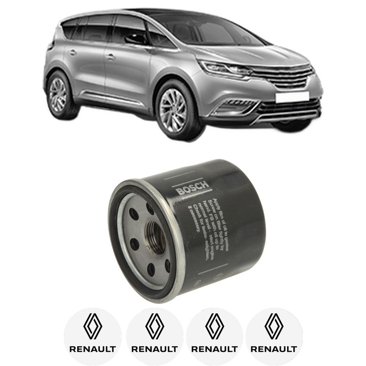 Filtru ulei RENAULT ESPACE V (JR_) 1.8 TCe 225 din 2016-2023 KW 165 CP 225 CMC 1798, auto, Bosch, 4x Stickere auto cu RENAULT