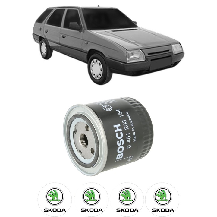 Filtru ulei SKODA FAVORIT Estate Van (785) 1.3 din 1990-1992 KW 40 CP 54 CMC 1289, auto, Bosch, 4x Stickere auto cu SKODA