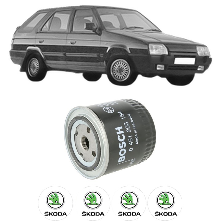 Filtru ulei SKODA FAVORIT Forman (785) 1.3 din 1988-1991 KW 46 CP 63 CMC 1289, auto, Bosch, 4x Stickere auto cu SKODA