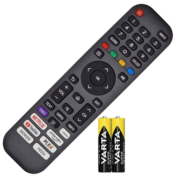 Telecomandă KNTECH pentru TV/LED, ergonomic, inclusiv baterii, neagră
