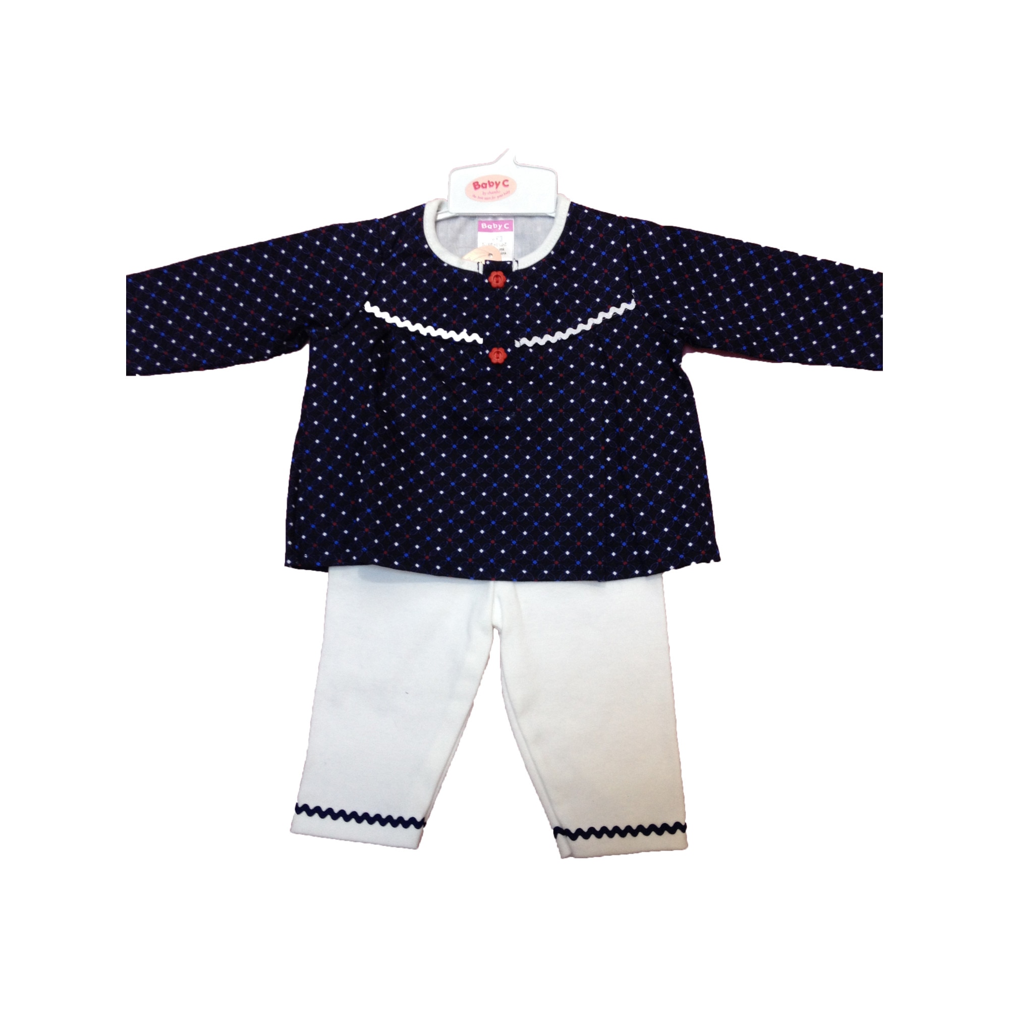 Compleu fetite, bluzita si pantalon, Baby C, bleumarin/alb, varsta 3-6 luni