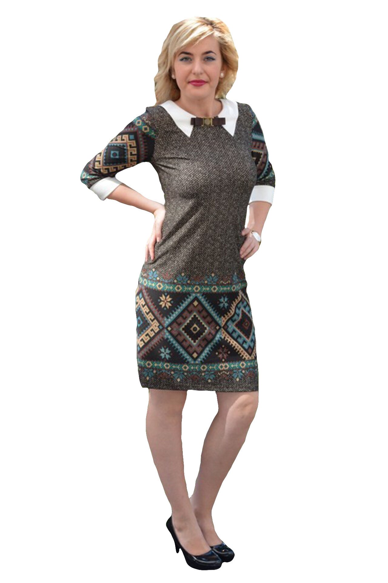 Rochie fashion, accesorizata cu detaliu auriu,D&J Exclusive, Maro